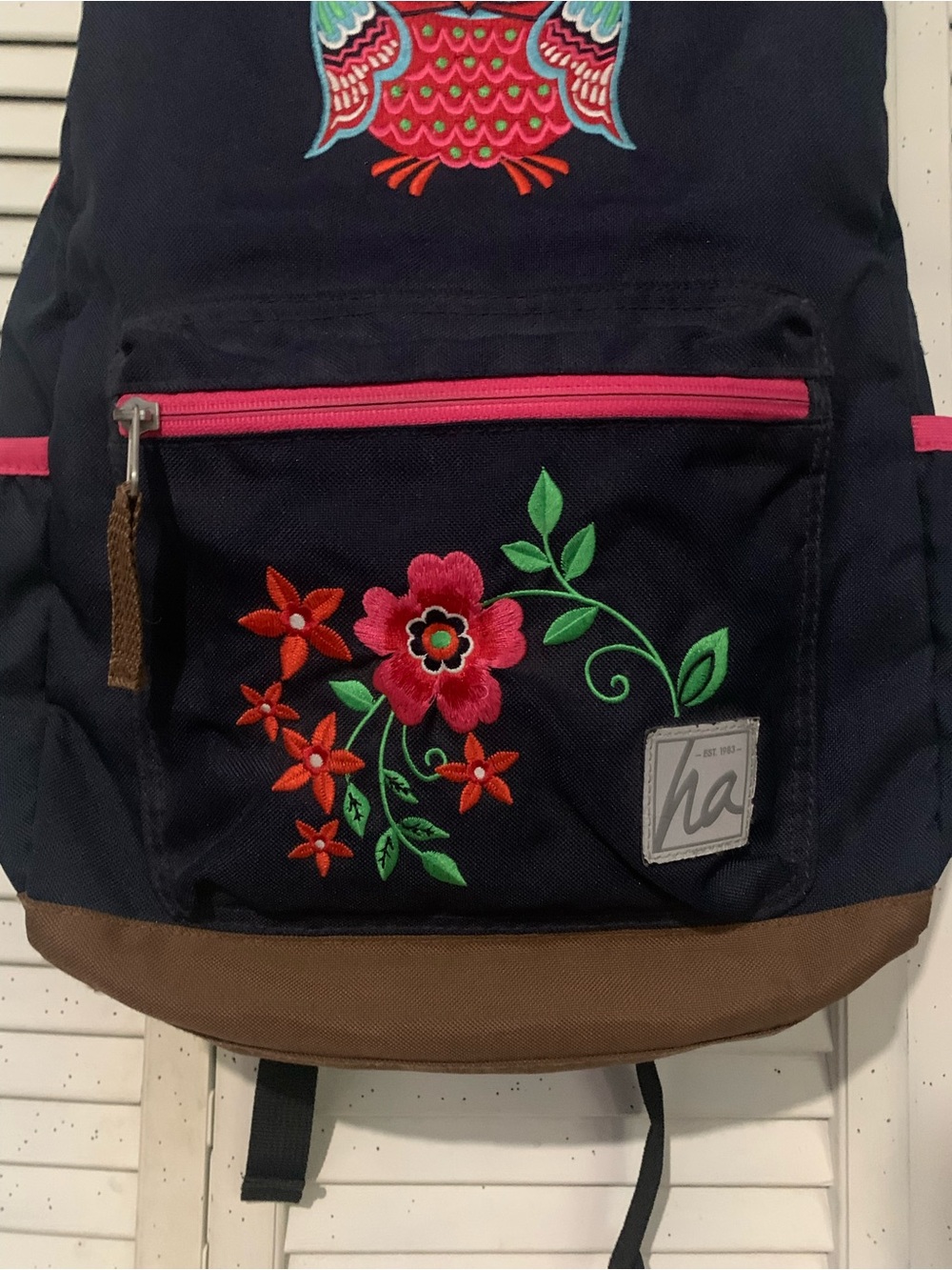 Hanna Andersson Navy Backpack with Colorful Owl & Flowers Embroidery - Picture 3 of 10
